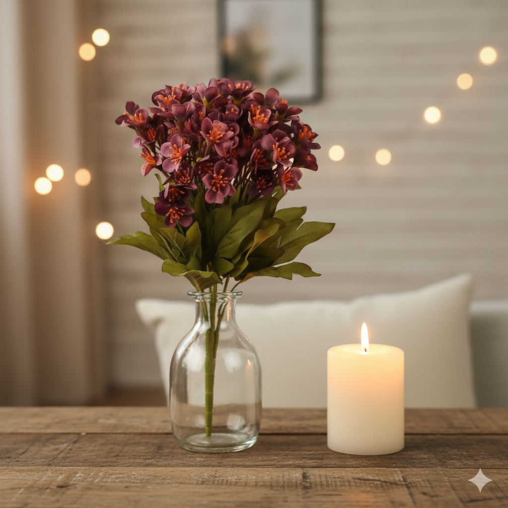 Artificial Red Cherry Blossom Flower Bunch