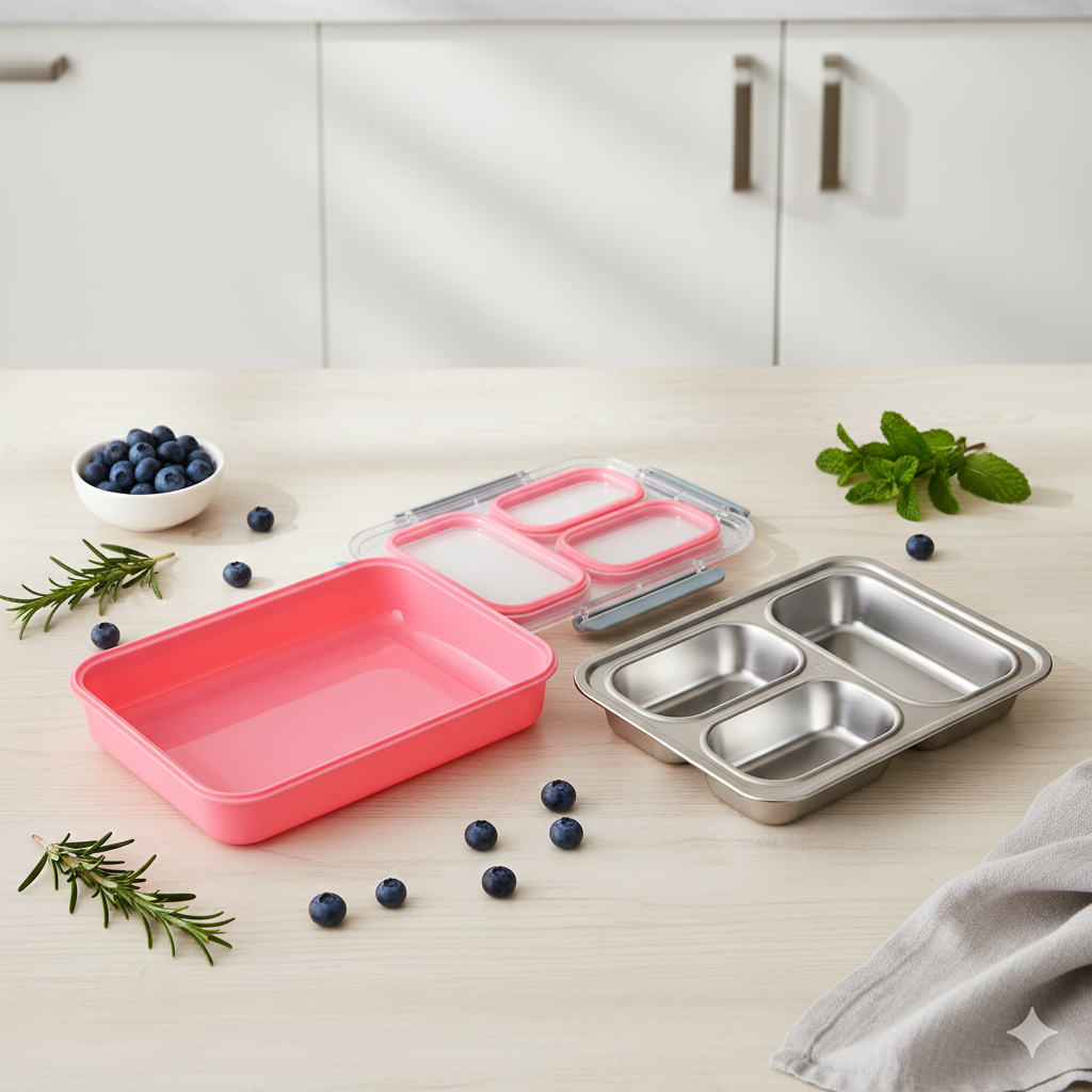 Transparent Stainless Steel Lunch Box (Pink)