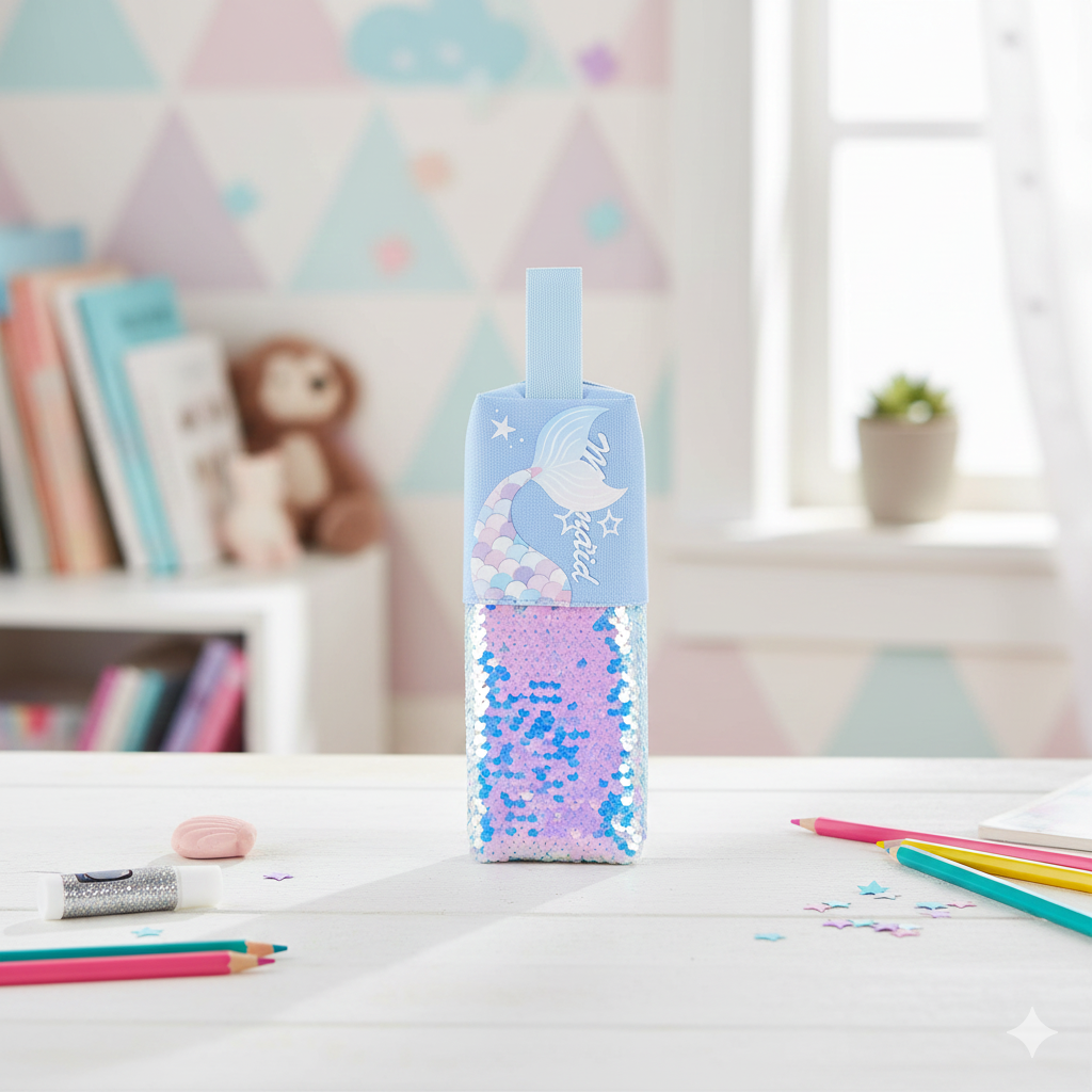 Mermaid-Themed Sequin Pencil Pouch (Blue)