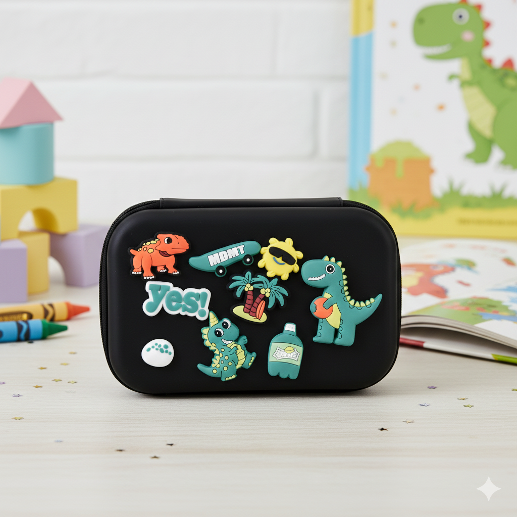 DIY Dinosaur-Themed Pencil Box (Black)