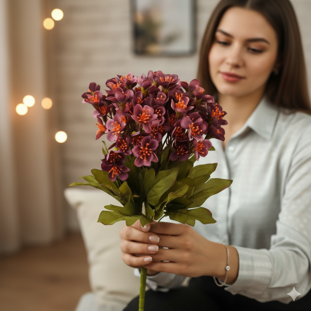 Artificial Red Cherry Blossom Flower Bunch