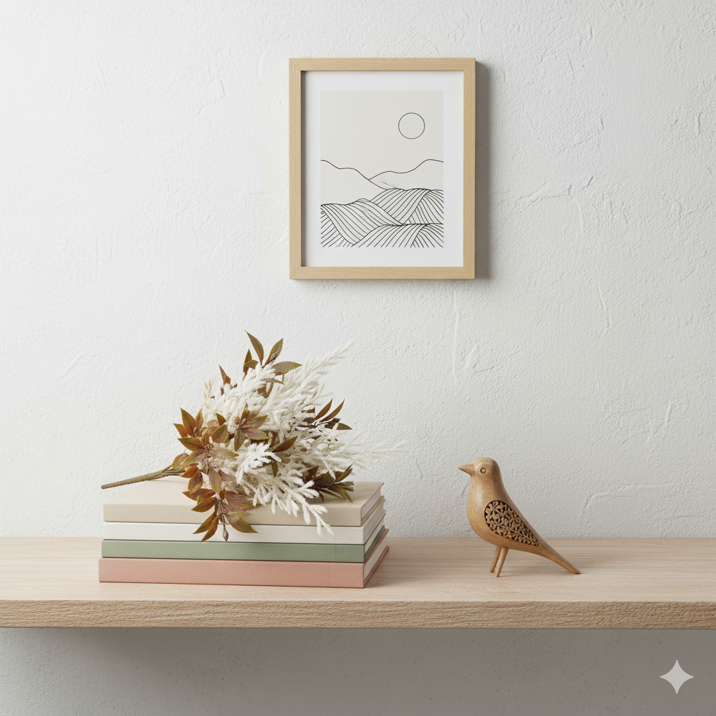 Artificial Filler Stick–Brown-Green Leaves with Cream-White Sprigs