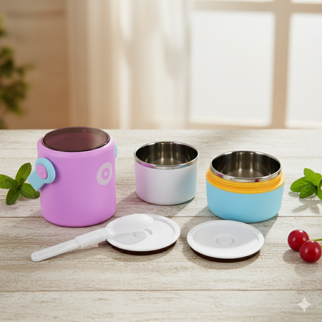 Dual Compartment Stainless Steel Lunch Box (Pink-Blue)