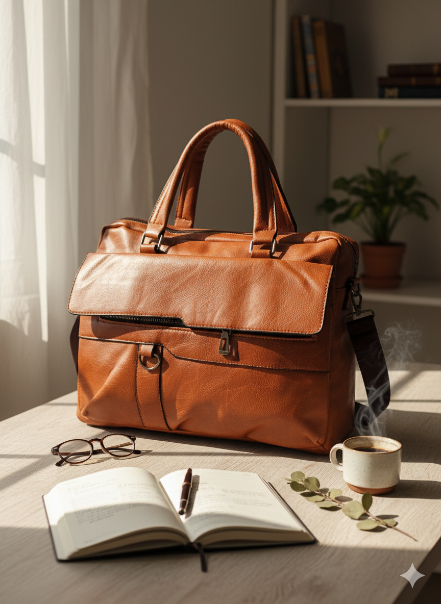 Men’s Leatherite Laptop Bag – Tan Brown