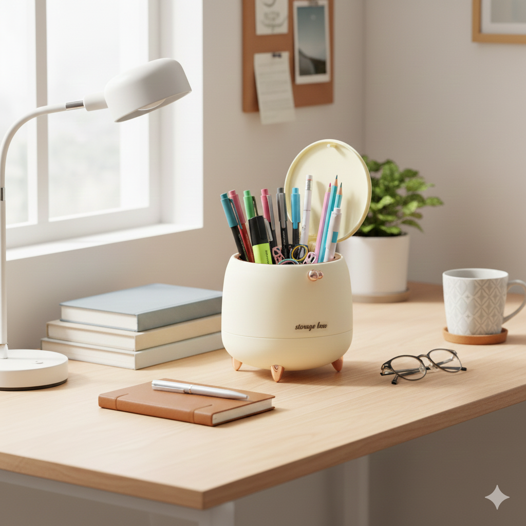 Premium Multi-Purpose Storage Box with Lid (Cream White with Rose Gold Accents)