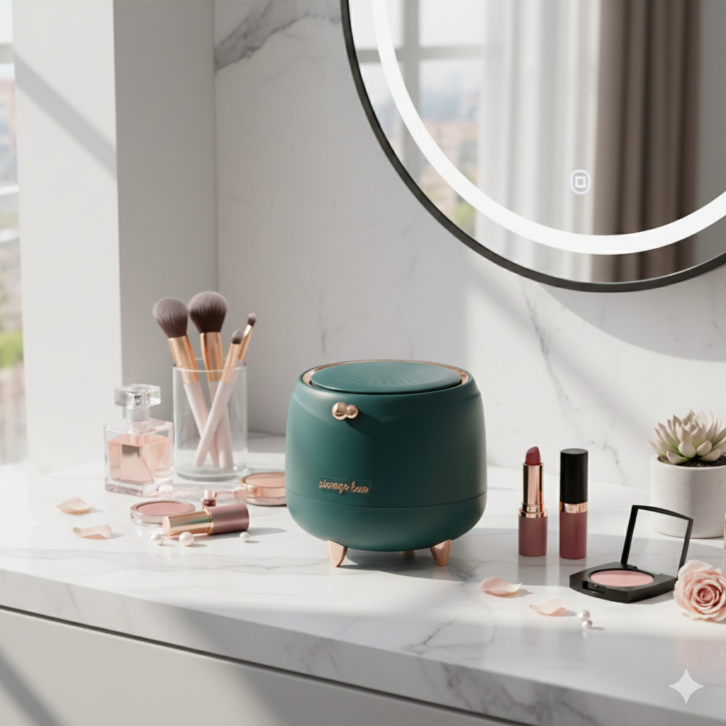 Premium Multi-Purpose Storage Box with Lid (Teal Green with Rose Gold Accents)