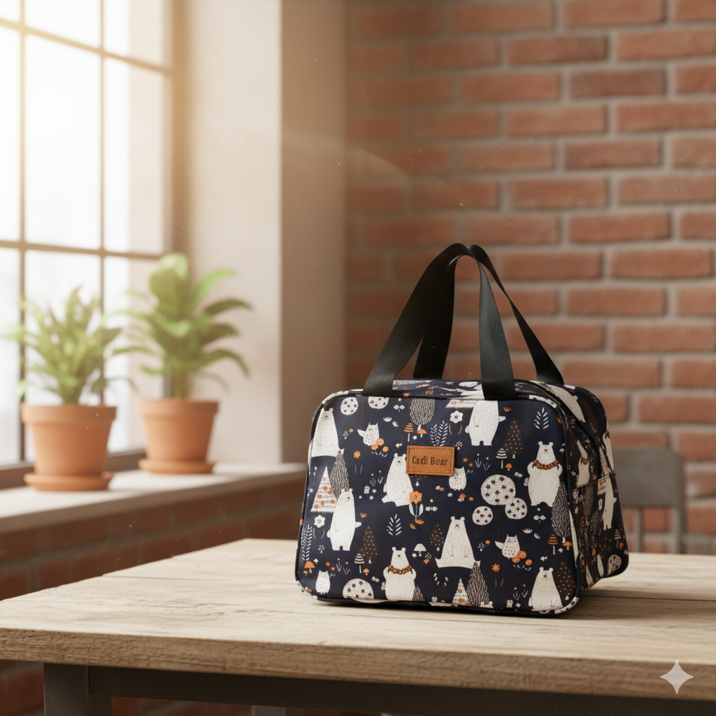 Navy Blue Polar Bear Thermal Insulated Lunch Bag