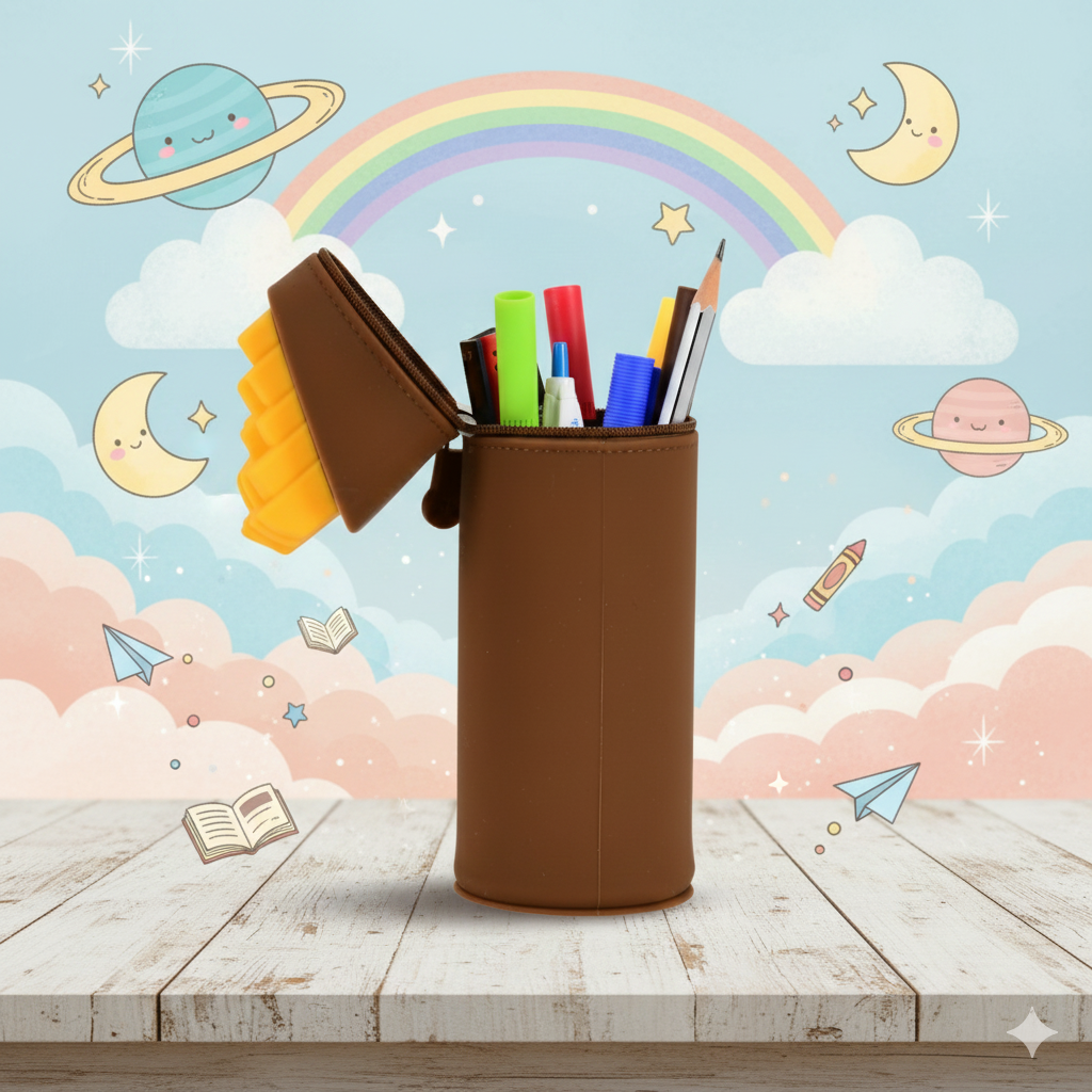 Playful Trendy Fries Vacuum Sucktion pen/pencil pouch (Brown)