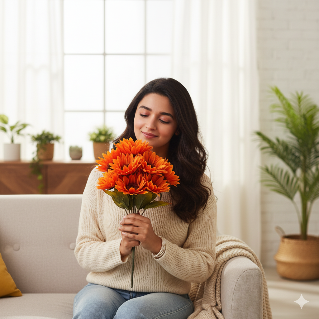 Artificial Orange Gerbera Daisy Flower Bunch