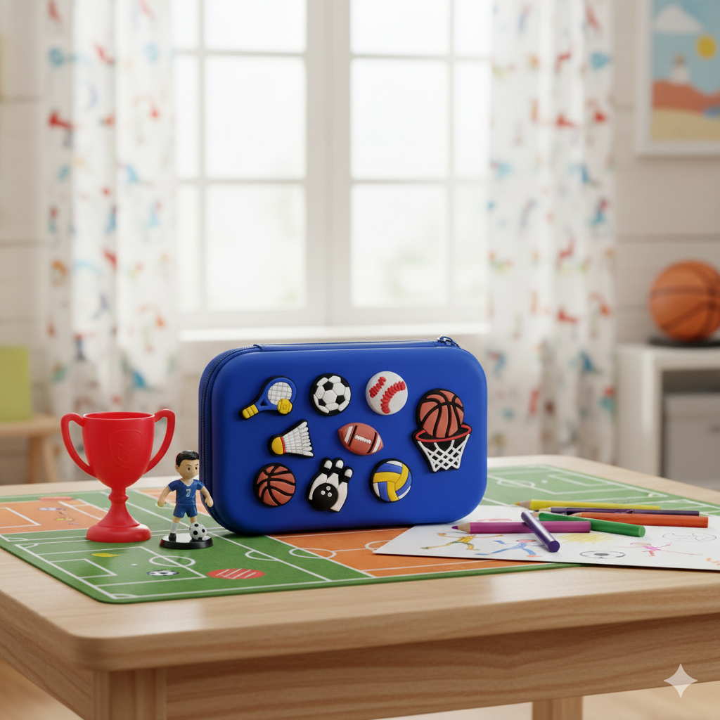 DIY Sports-Themed Pencil Box (Dark Blue)