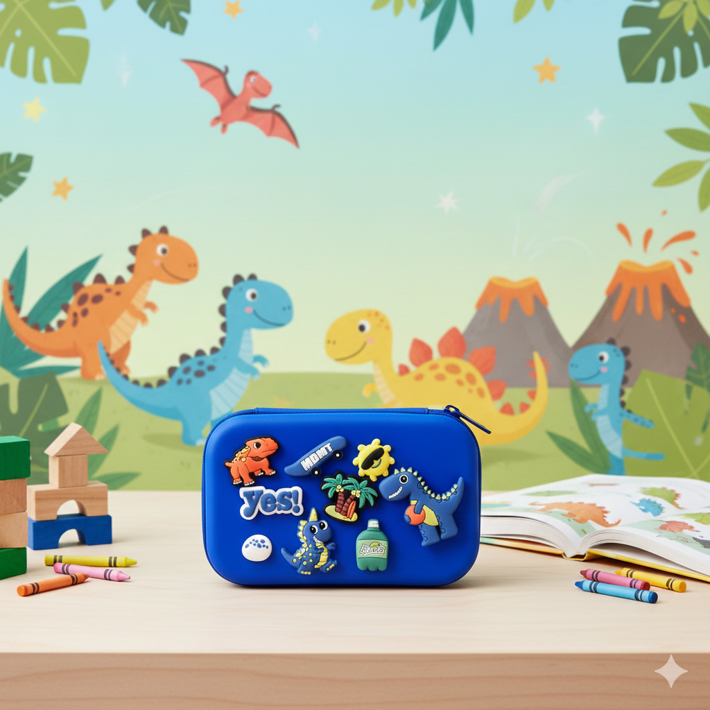DIY Dinosaur-Themed Pencil Box (Dark Blue)