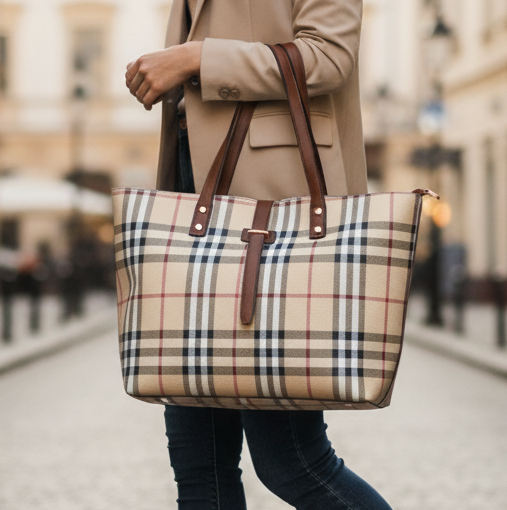 Women’s Luxury Checkered Tote Handbag