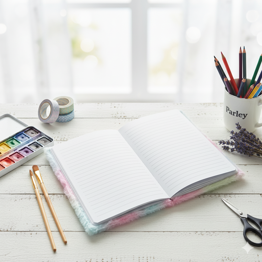 Cute Plush Daisy Furry Diary – Multicolor Pastel