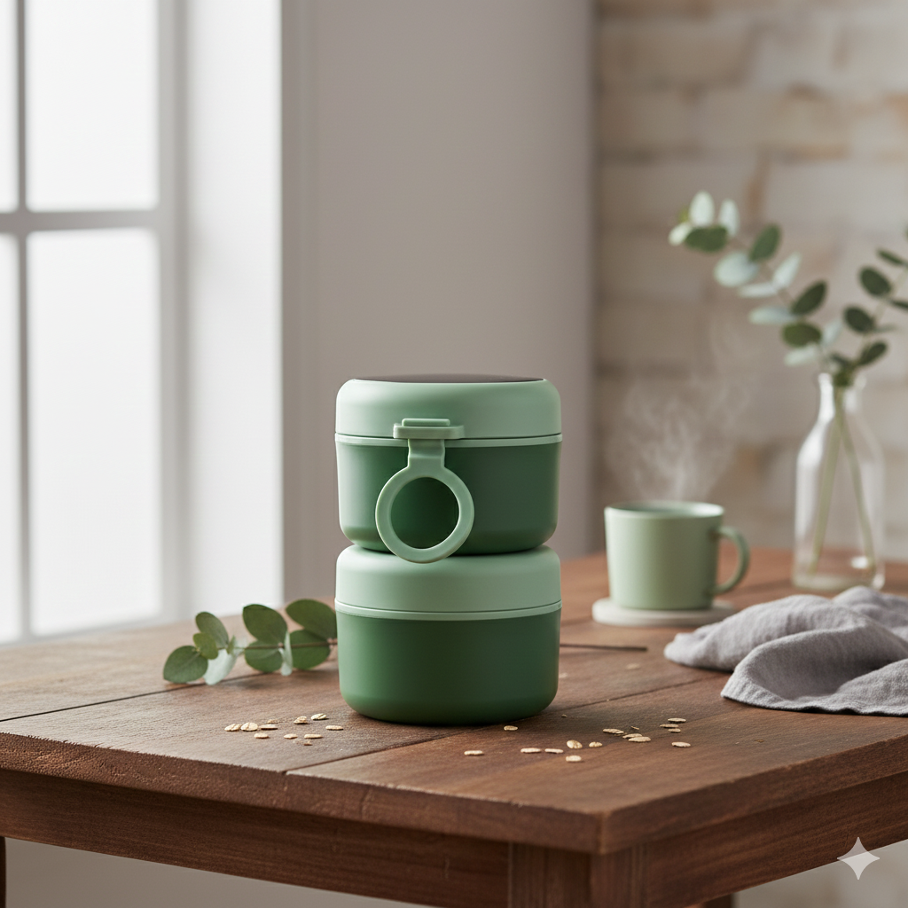 Double Compartment Stainless Steel Twist & Go Lunch Box (Green)