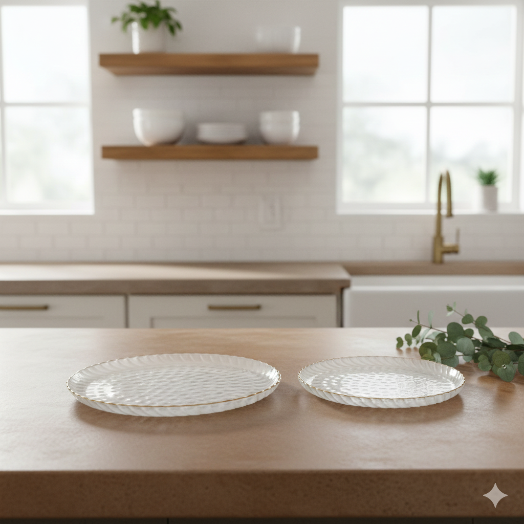 Round Textured Glass Plate Set with Golden Rim set of 2