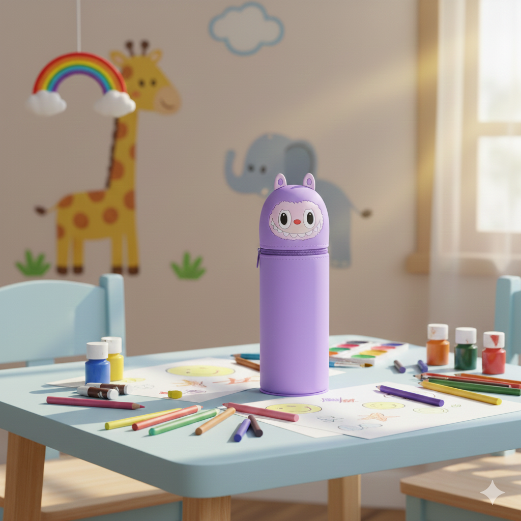 Playful Trendy Labubu Vacuum Sucktion pen/pencil pouch-Purple