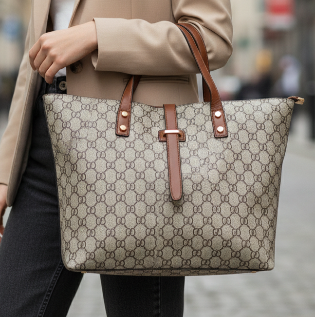 Women’s Luxury Monogram Tote Handbag – Designer-Inspired PU Leather Edition