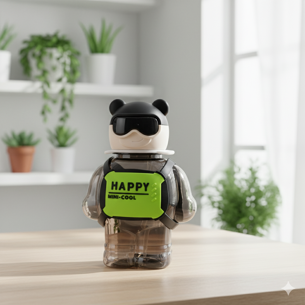 Happy Teddy Water Bottle- 450ml (Black)