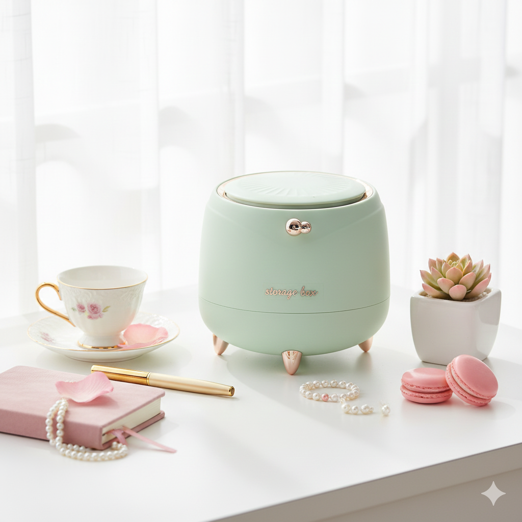 Premium Multi-Purpose Storage Box with Lid (Mint Green with Rose Gold Accents)