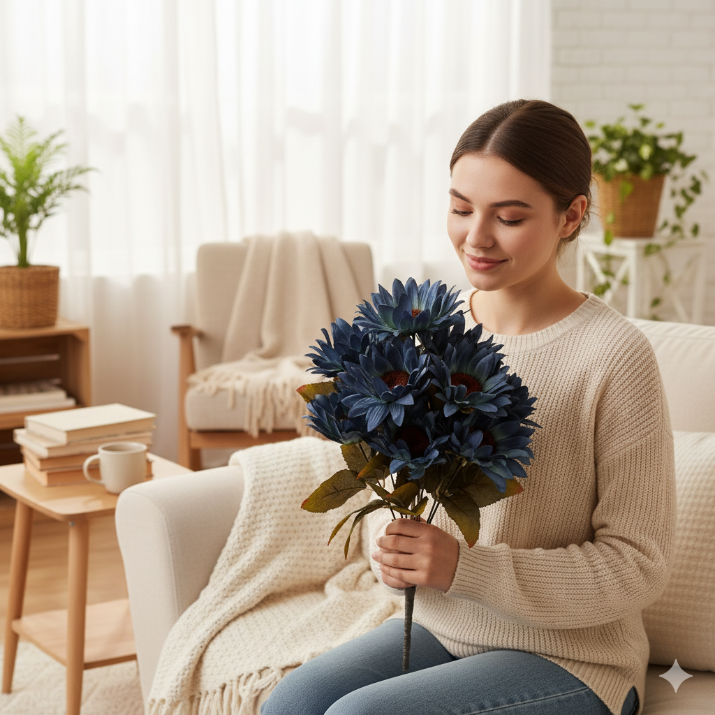 Artificial Blue Gerbera Daisy Flower Bunch
