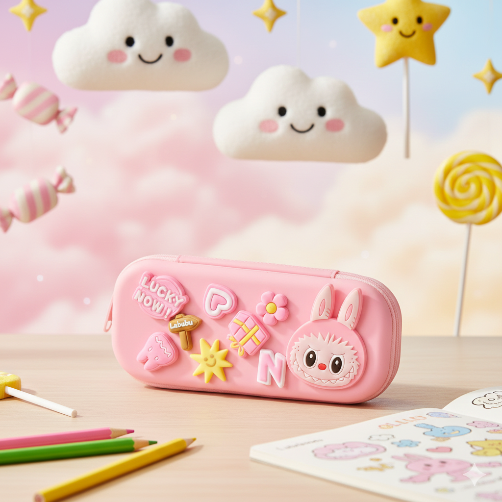 DIY Labubu -Themed Small Pencil Box (Pink)