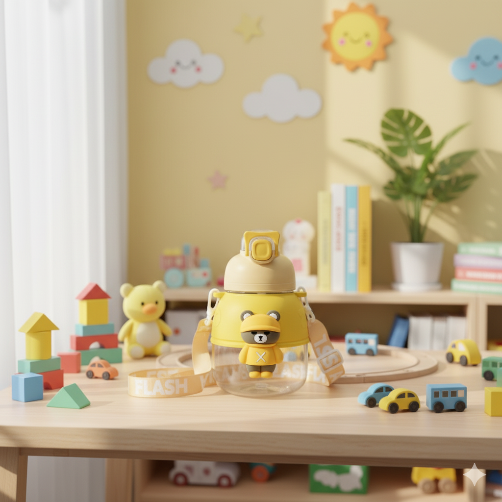 3D Teddy Water Bottle (Yellow)