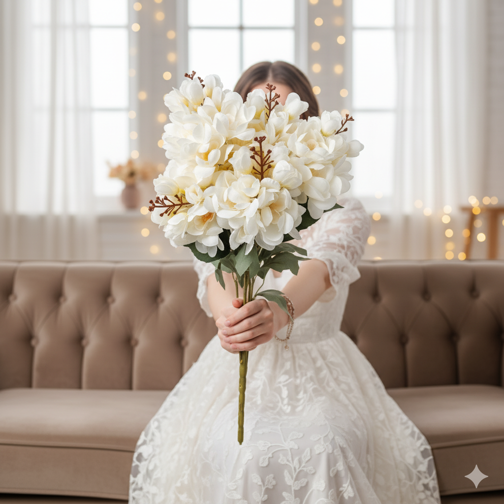 Artificial White Hydrangea Flower Bunch