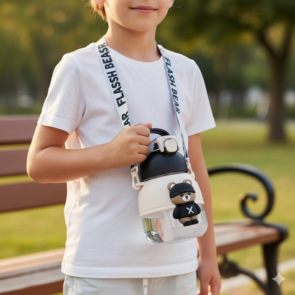 3D Teddy Water Bottle (Black)