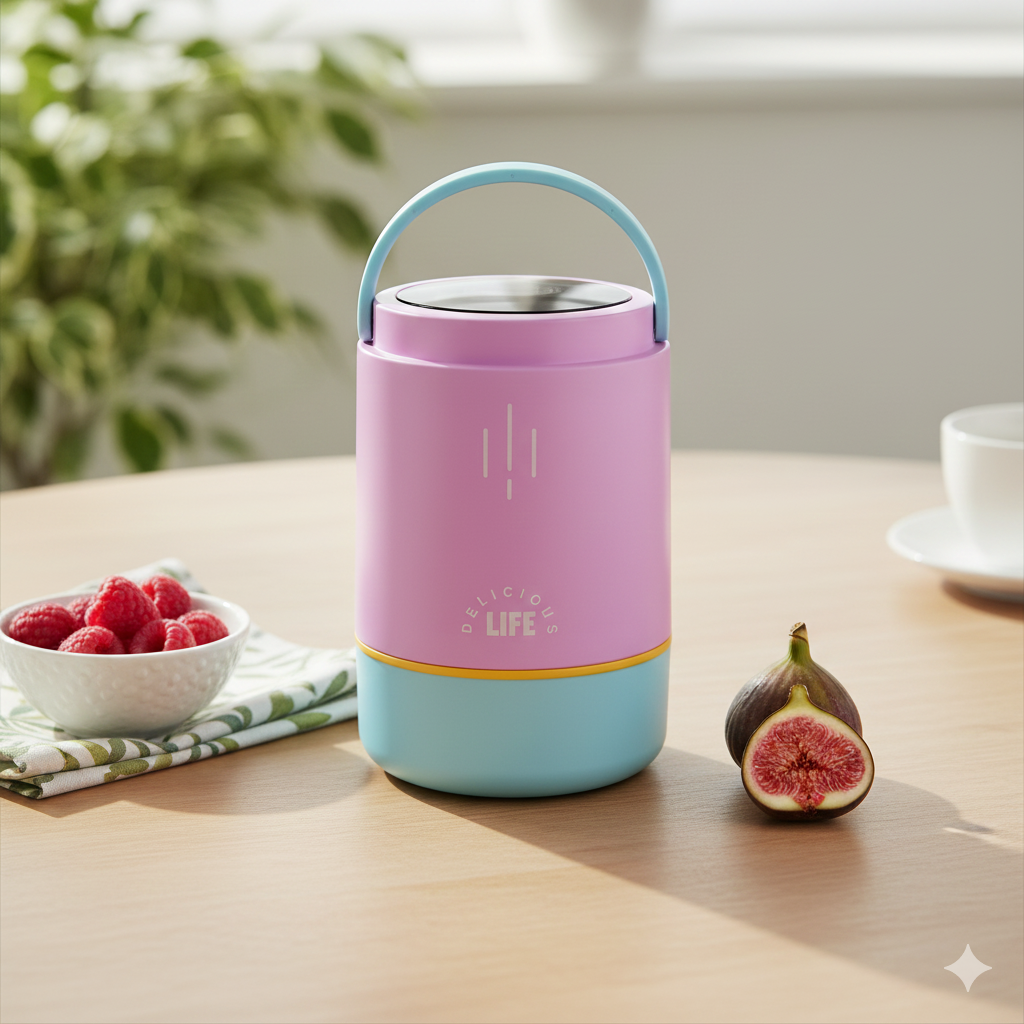 Triple Compartment Stainless Steel Lunch Box (Pink - Blue)