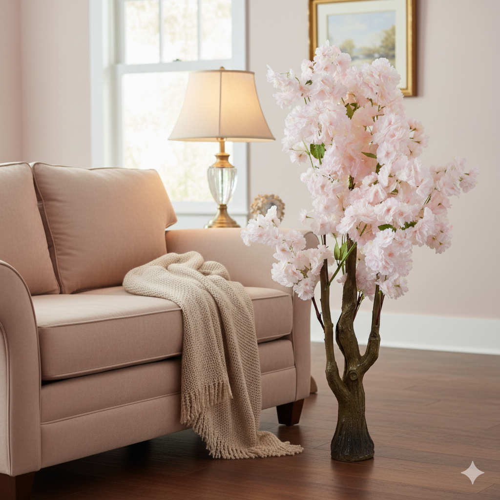 Artificial Planter-Cherry Blossom - Big Planter (Champagne Color)