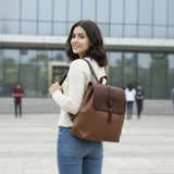 Unisex Brown Leather-Look Backpack – Multi-Pocket Design with Adjustable Straps & Secure Flap Closure