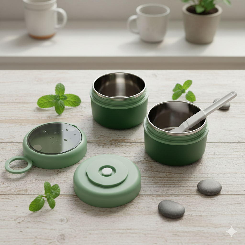 Double Compartment Stainless Steel Twist & Go Lunch Box (Green)