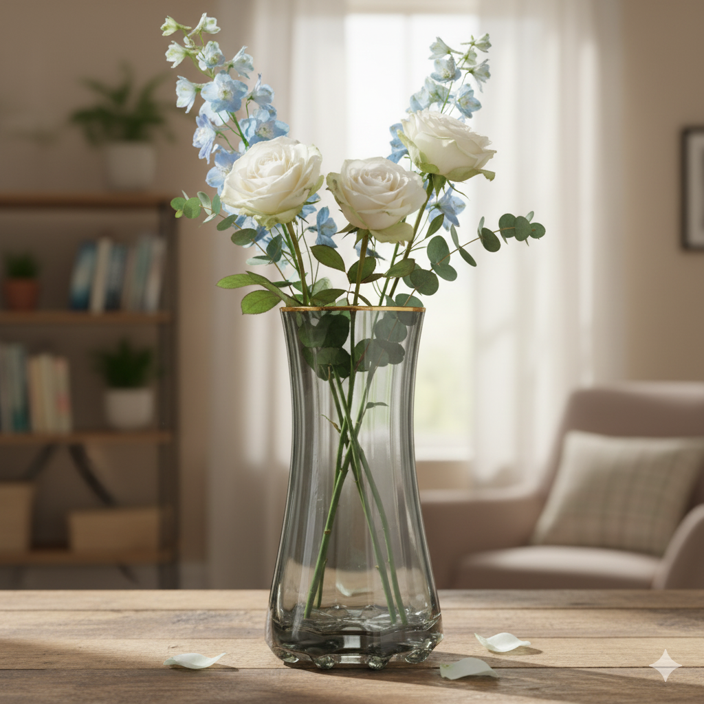 Smoky Grey Curved Glass Vase – Small