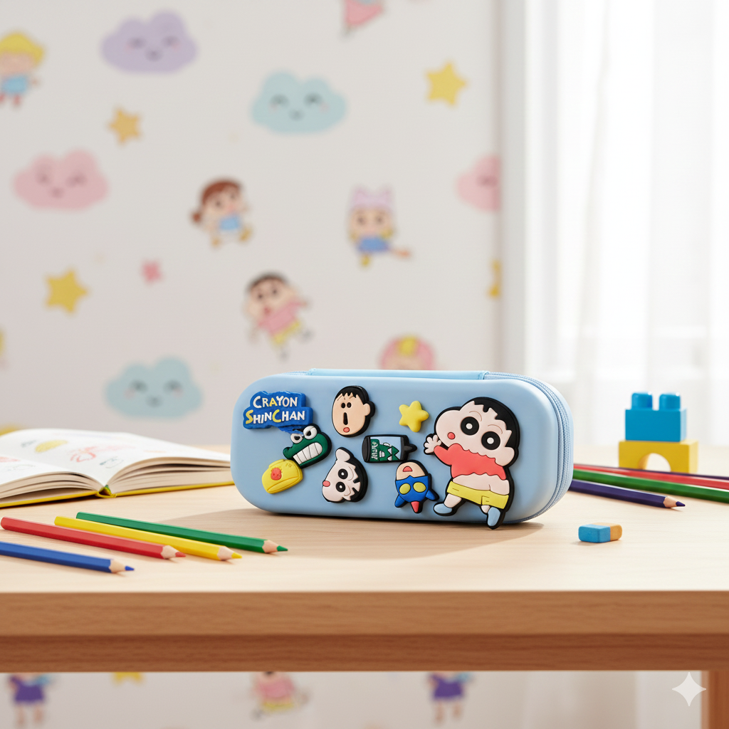 DIY Shinchan-Themed Pencil Box (Light Blue)