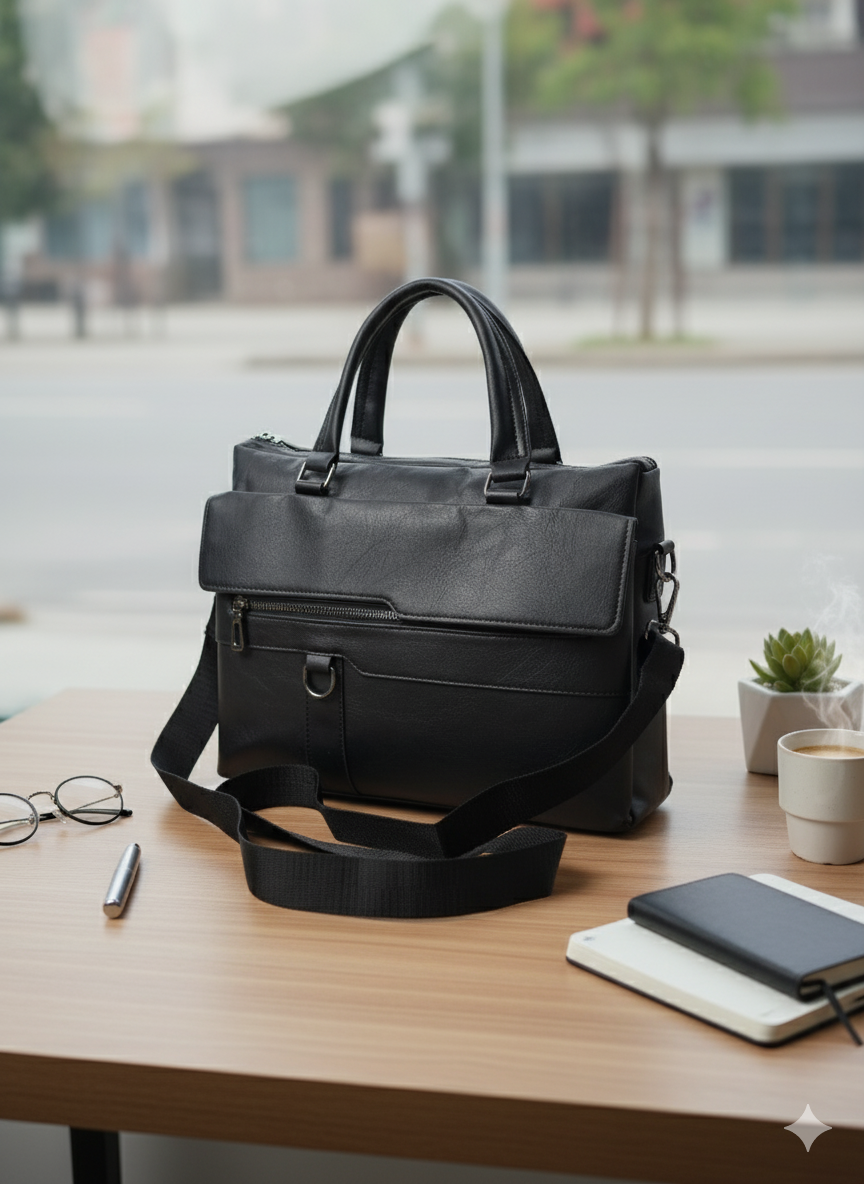 Men’s Leatherite Laptop Bag- Black