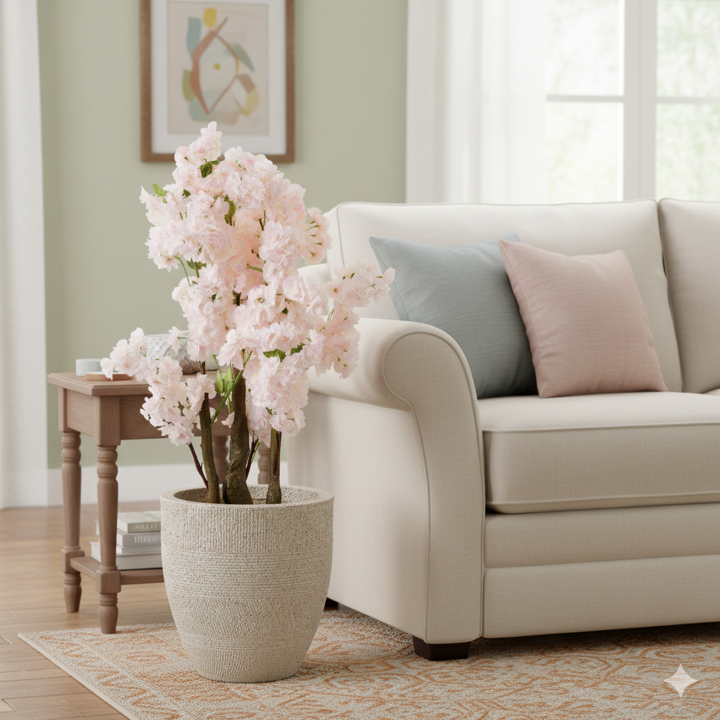 Artificial Planter-Cherry Blossom - Big Planter (Champagne Color)