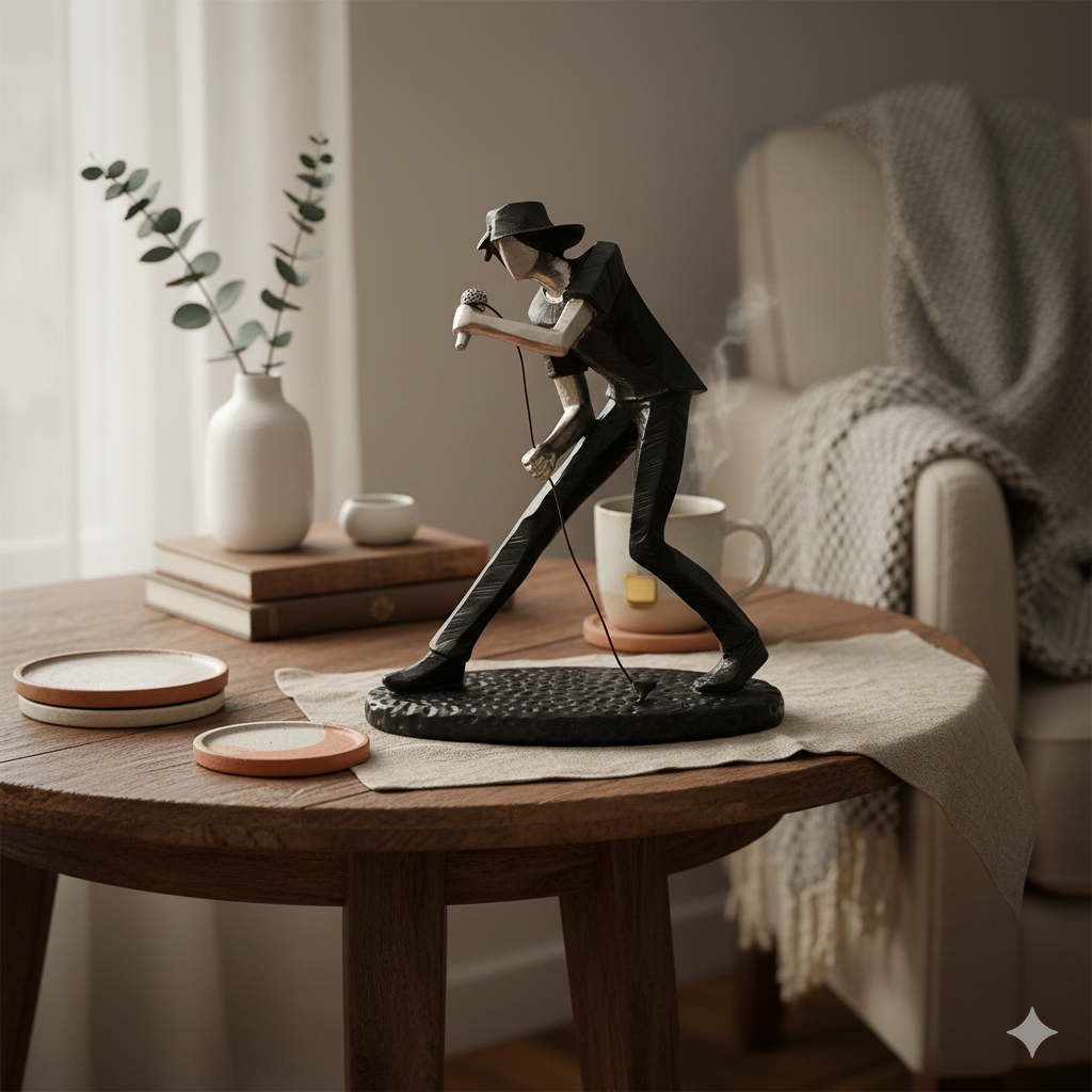 Modern Abstract Musician Figurine – Singer in Matte Black & Metallic Silver