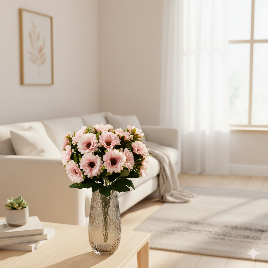 Artificial Light Pink Gerbera Daisy Flower Bunch