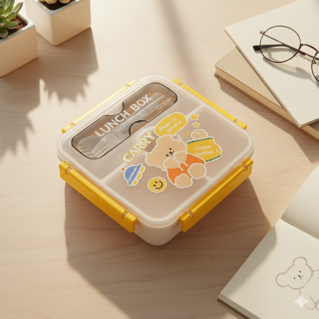 Square Silicon BPA Free Lunch Box (Yellow)