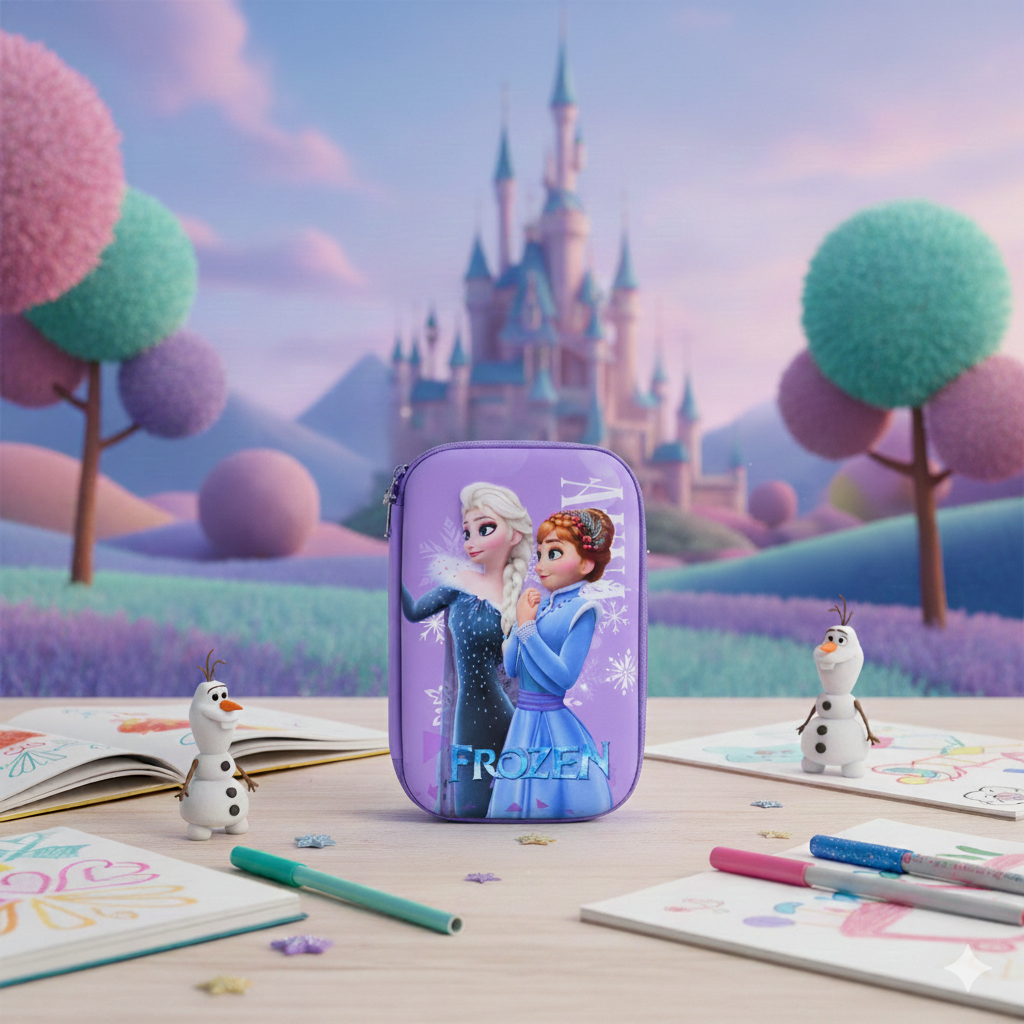 Frozen Elsa & Anna Purple Zipper Pencil Case-Purple