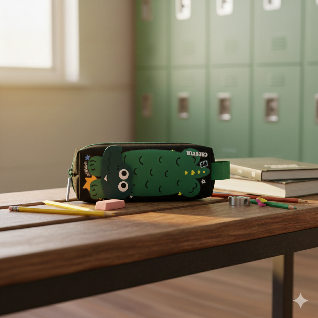 Pen/Pencil Crocodile 3d Pen/Pencil Pouch-Black & Green