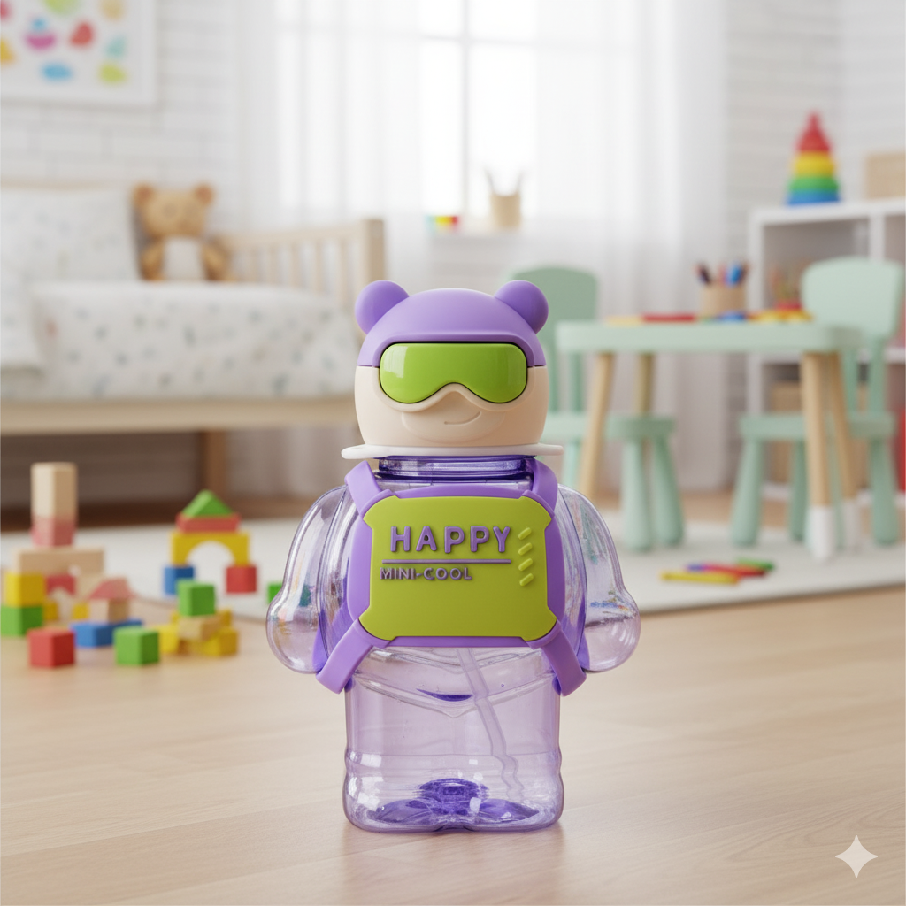 Happy Teddy Water Bottle- 450ml (Purple)