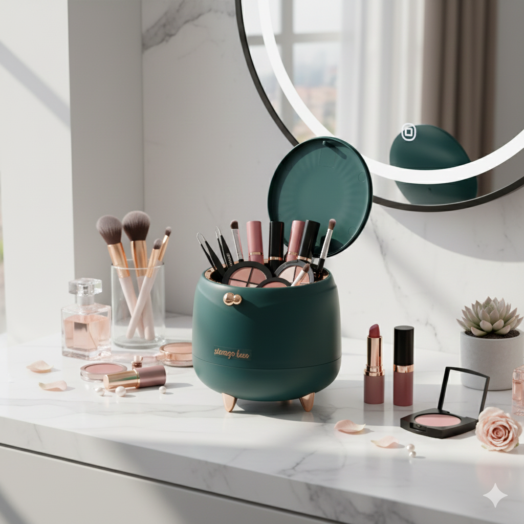 Premium Multi-Purpose Storage Box with Lid (Teal Green with Rose Gold Accents)