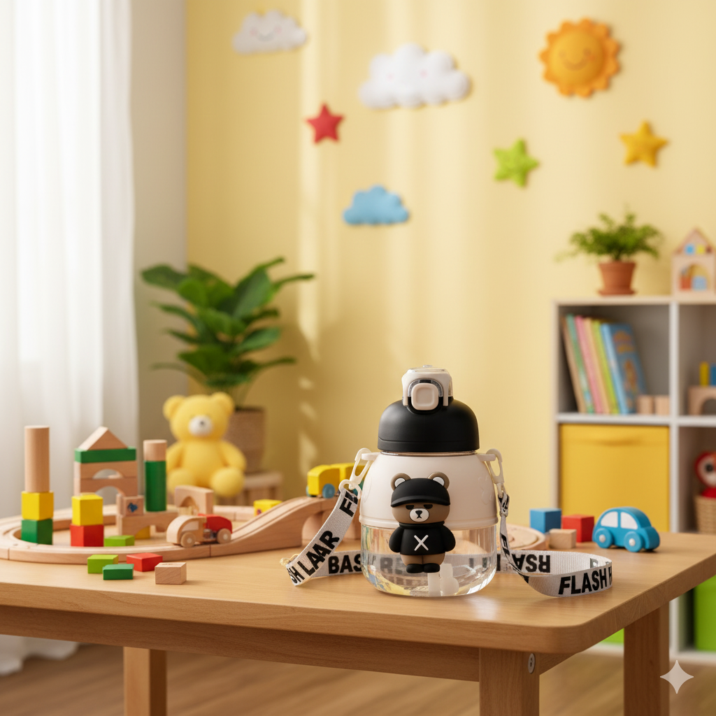 3D Teddy Water Bottle (Black)