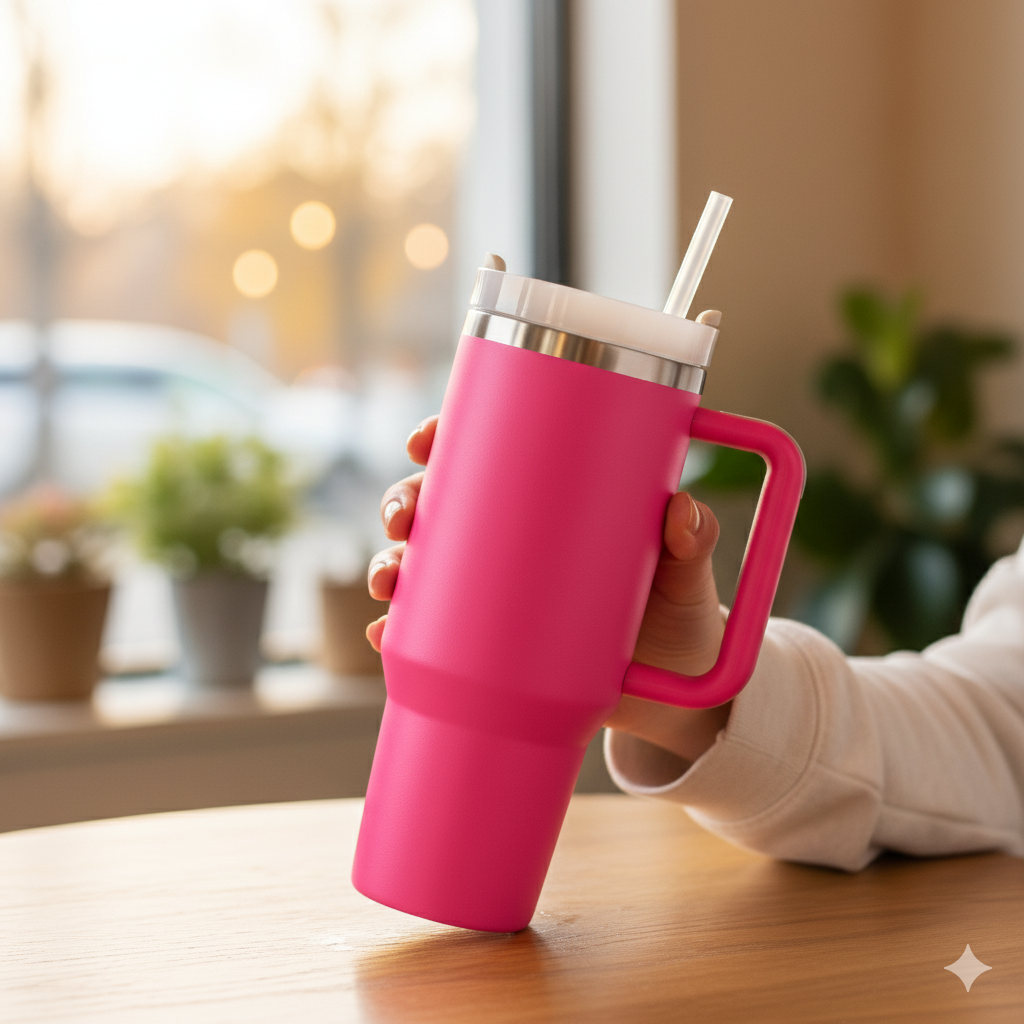 Stainless Steel Vacuum Insulated Tumbler With Neon Pink Colour - 1200ml