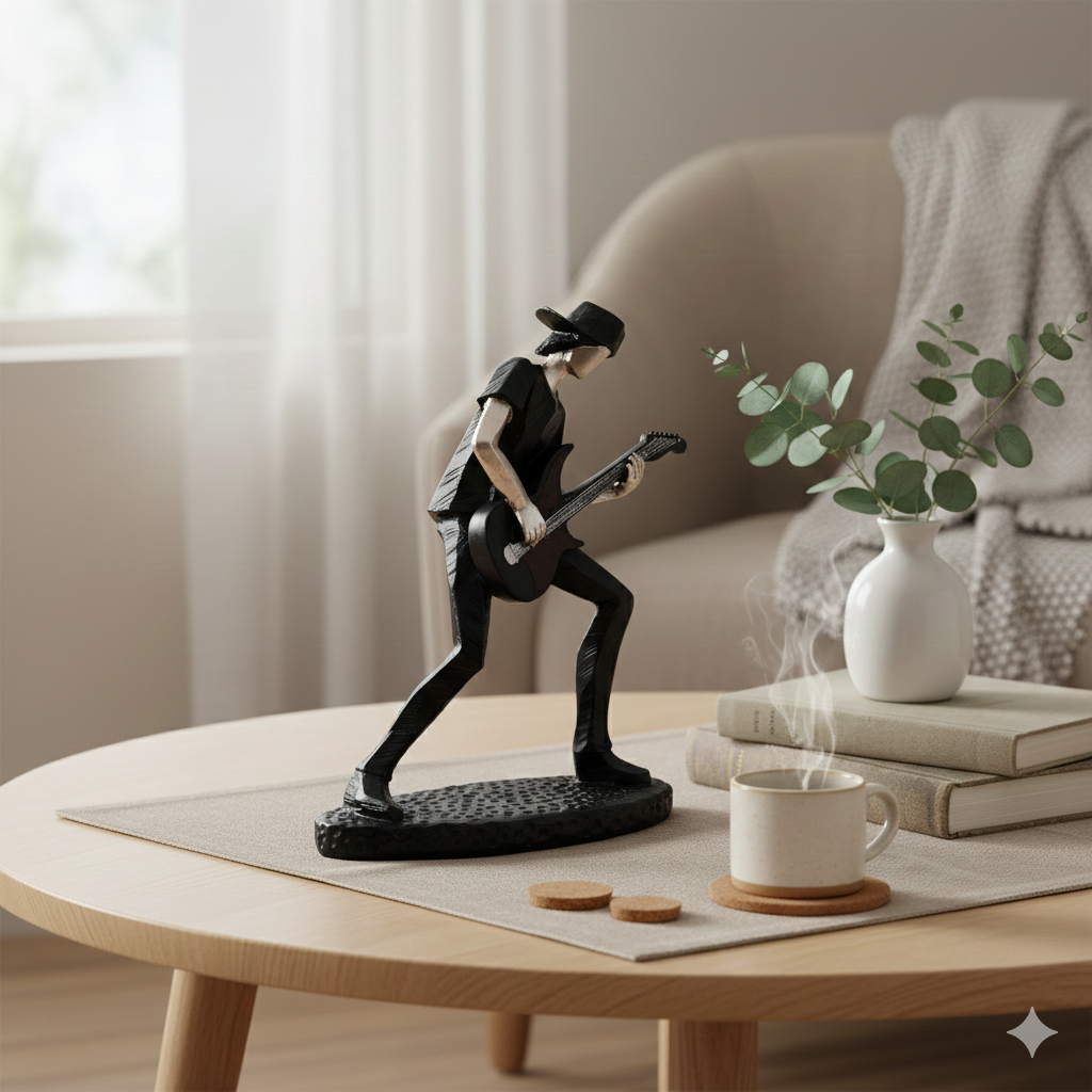 Decorative Musician Figurine – Silver & Black Guitarist