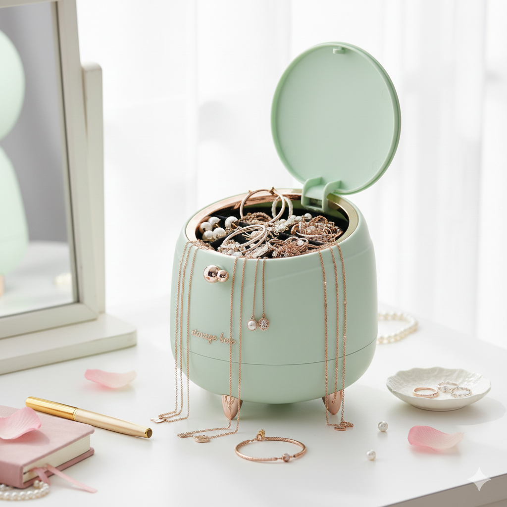 Premium Multi-Purpose Storage Box with Lid (Mint Green with Rose Gold Accents)