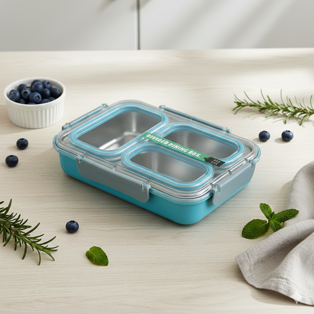 Transparent Stainless  Steel Lunch Box (Spill Proof-Blue)