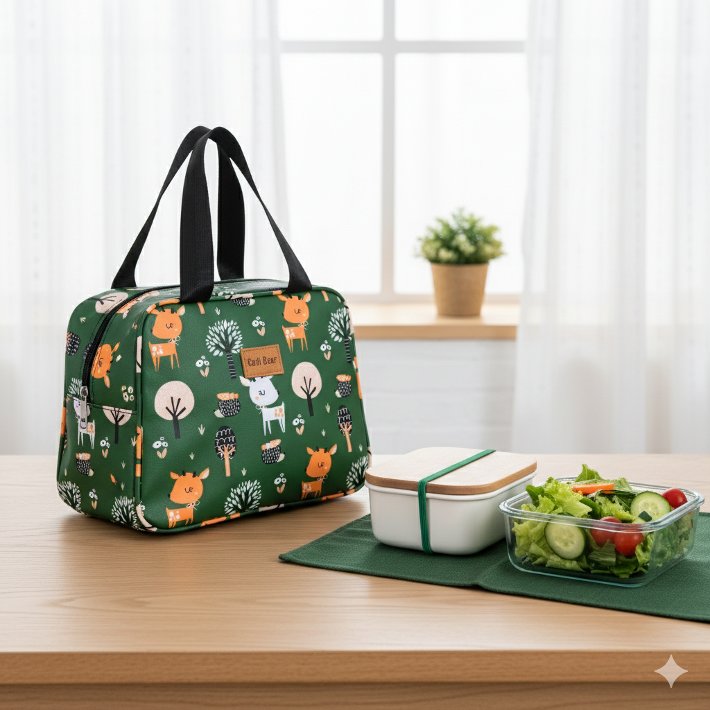 Green Printed Thermal Insulated Lunch Bag