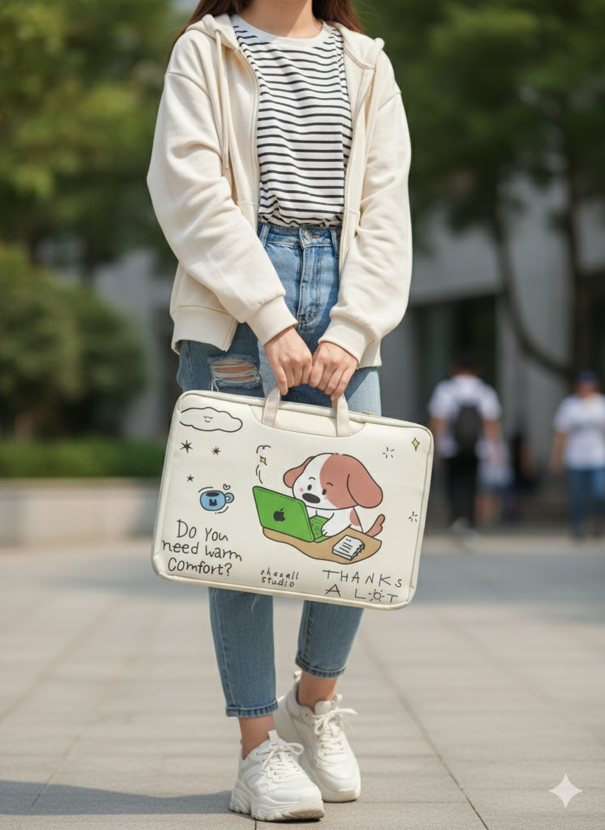 Warm Comfort Puppy Cartoon Laptop &amp; Document Bag